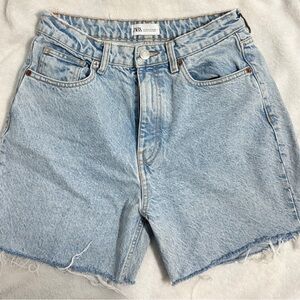 Zara Pale Blue Denim Shorts with Frayed Hem